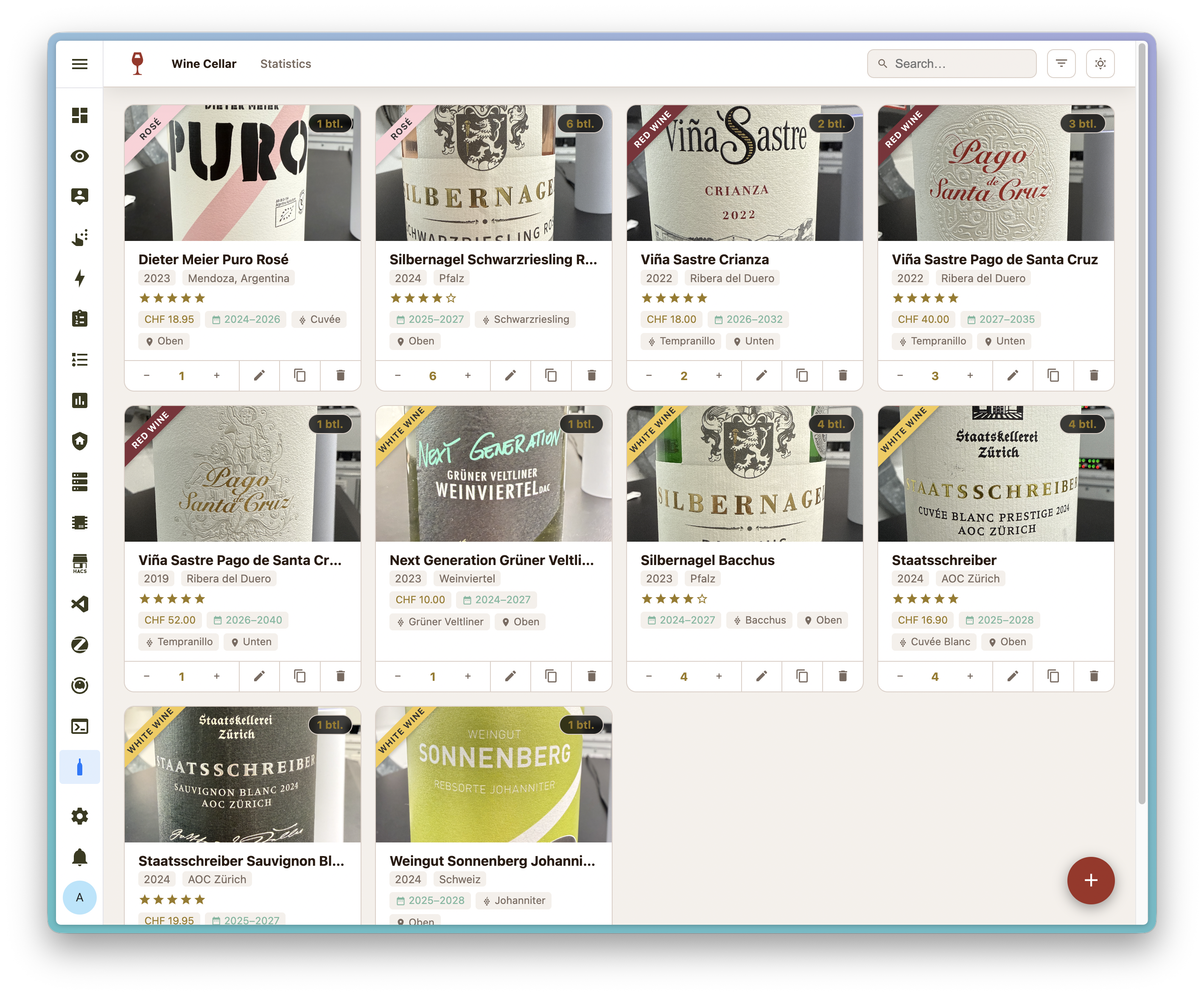 Wine Tracker - Main Cellar Overview