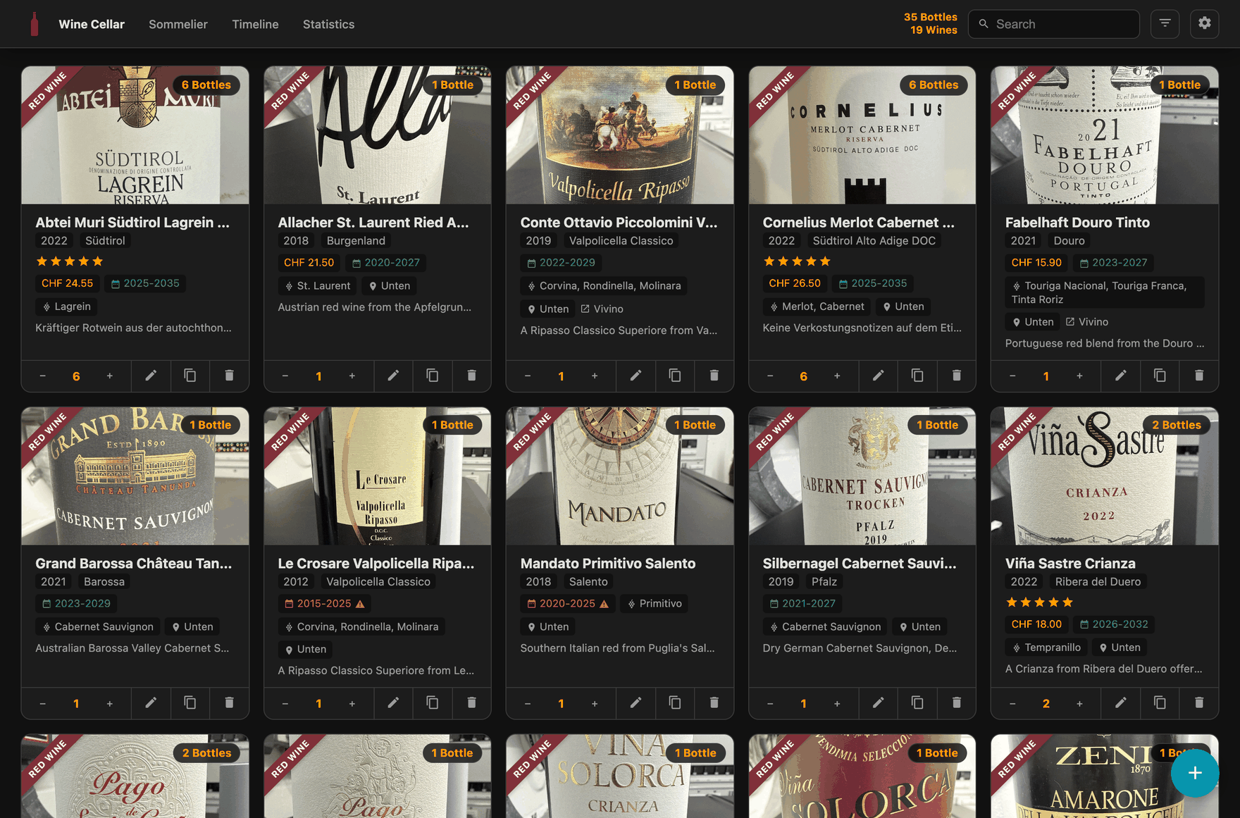 Wine Tracker - Main Cellar Overview